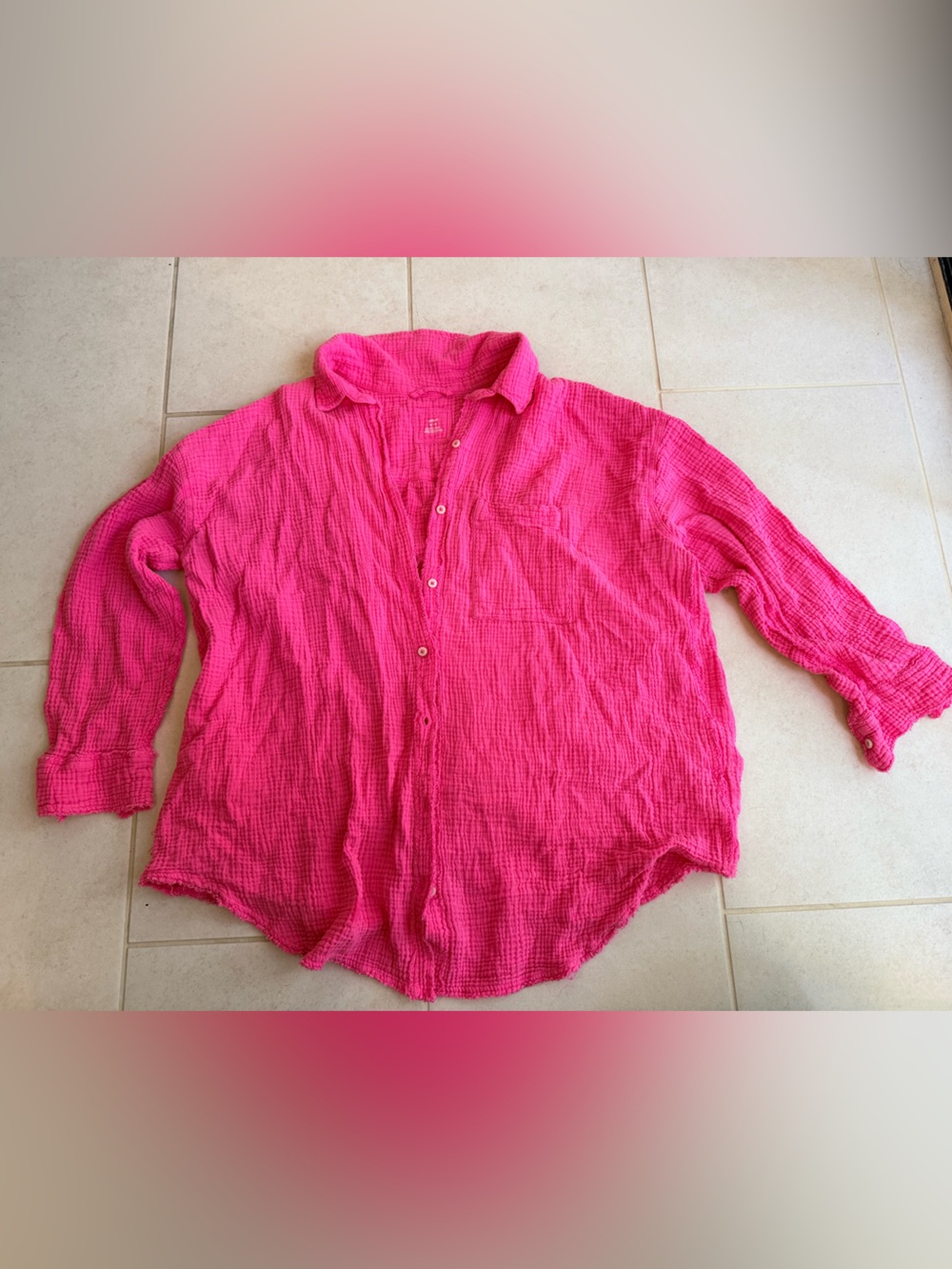 Aerie Women’s 100% Cotton Pink Button-Up Gauze Shirt